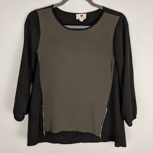 One Clothing Womens Color Block Zipper Accent Blouse Size M Lightweight - Picture 1 of 5